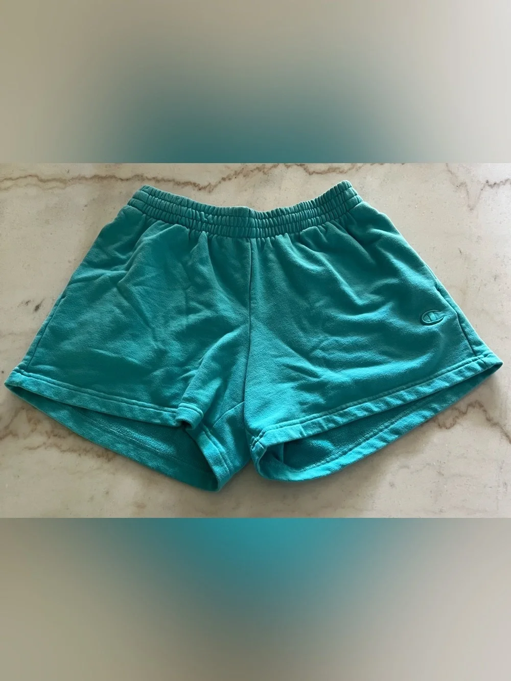 Champion  Embroidered Logo Pockets Soft French Terry Teal Shorts Women’s Small